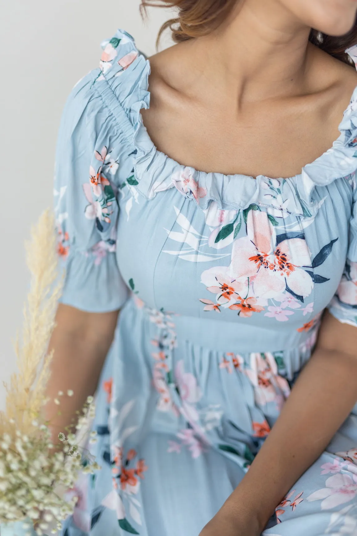 SKY BLUE FLORAL COTTON MAXI
