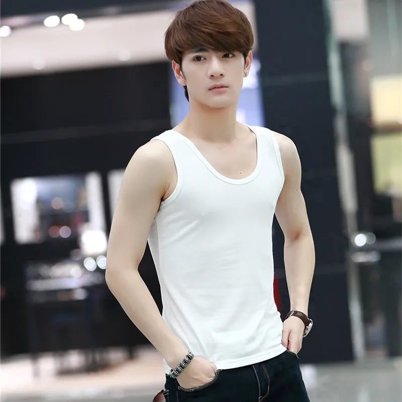 Summer Stretchable Cotton Men Tank Top Korean Slim Look Solid Colored Breathable Sporty Tank Top