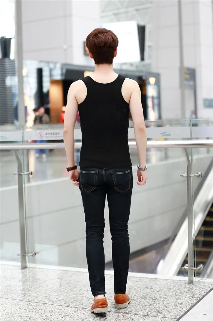Summer Stretchable Cotton Men Tank Top Korean Slim Look Solid Colored Breathable Sporty Tank Top