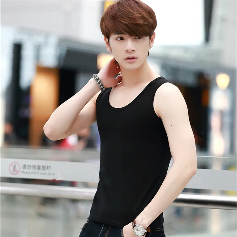 Summer Stretchable Cotton Men Tank Top Korean Slim Look Solid Colored Breathable Sporty Tank Top