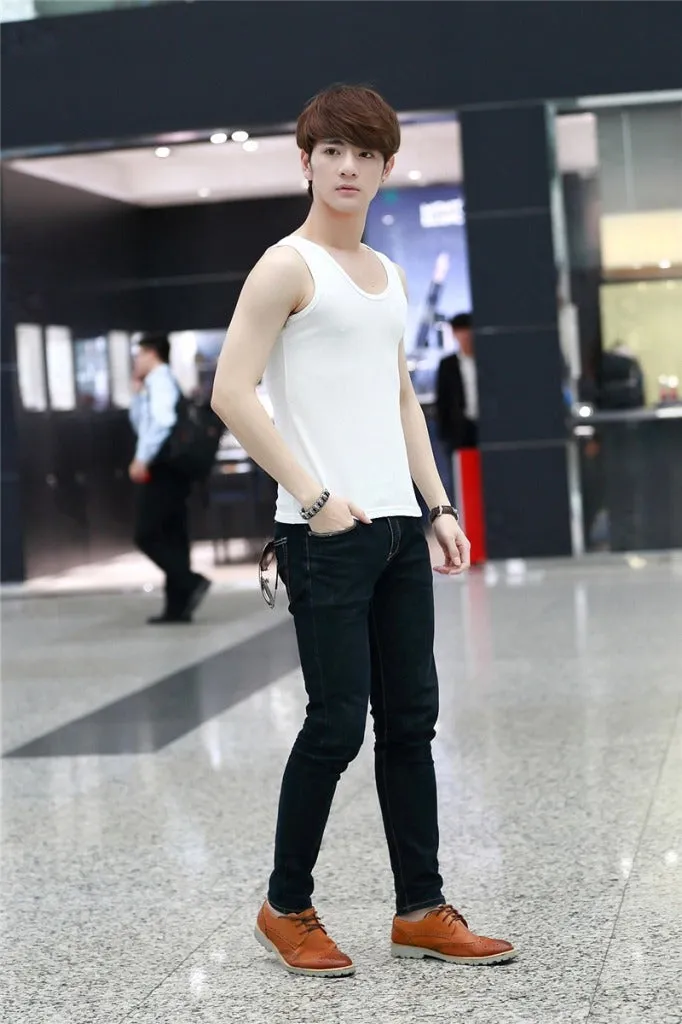 Summer Stretchable Cotton Men Tank Top Korean Slim Look Solid Colored Breathable Sporty Tank Top