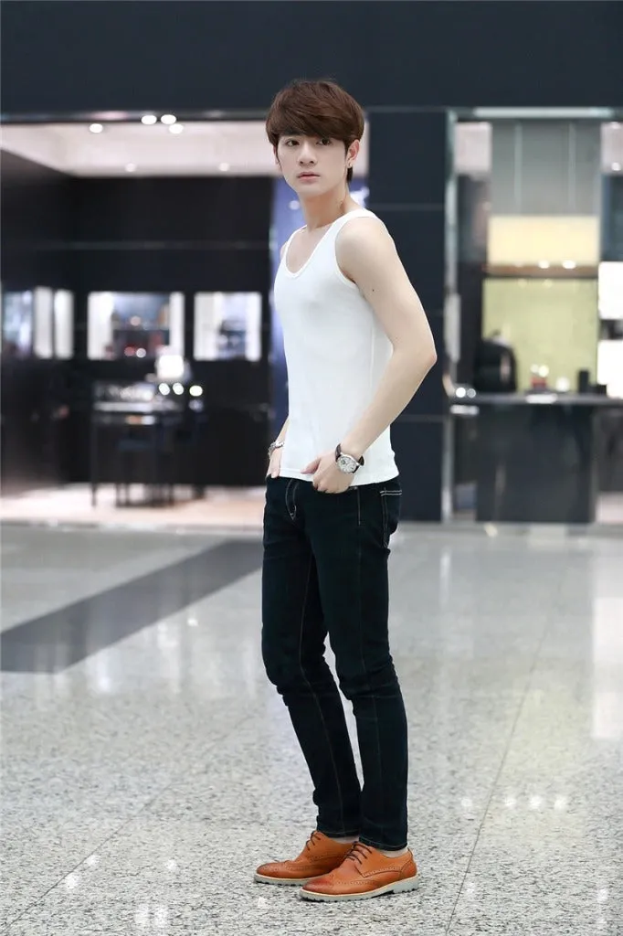 Summer Stretchable Cotton Men Tank Top Korean Slim Look Solid Colored Breathable Sporty Tank Top