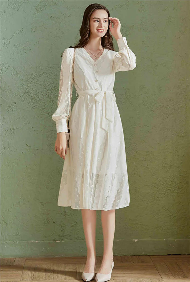 V-neck High Waist Belted Solid Maxi Dress