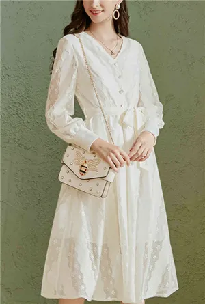 V-neck High Waist Belted Solid Maxi Dress