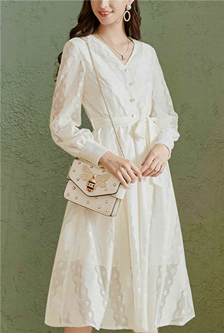 V-neck High Waist Belted Solid Maxi Dress