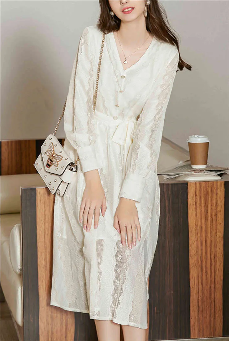 V-neck High Waist Belted Solid Maxi Dress