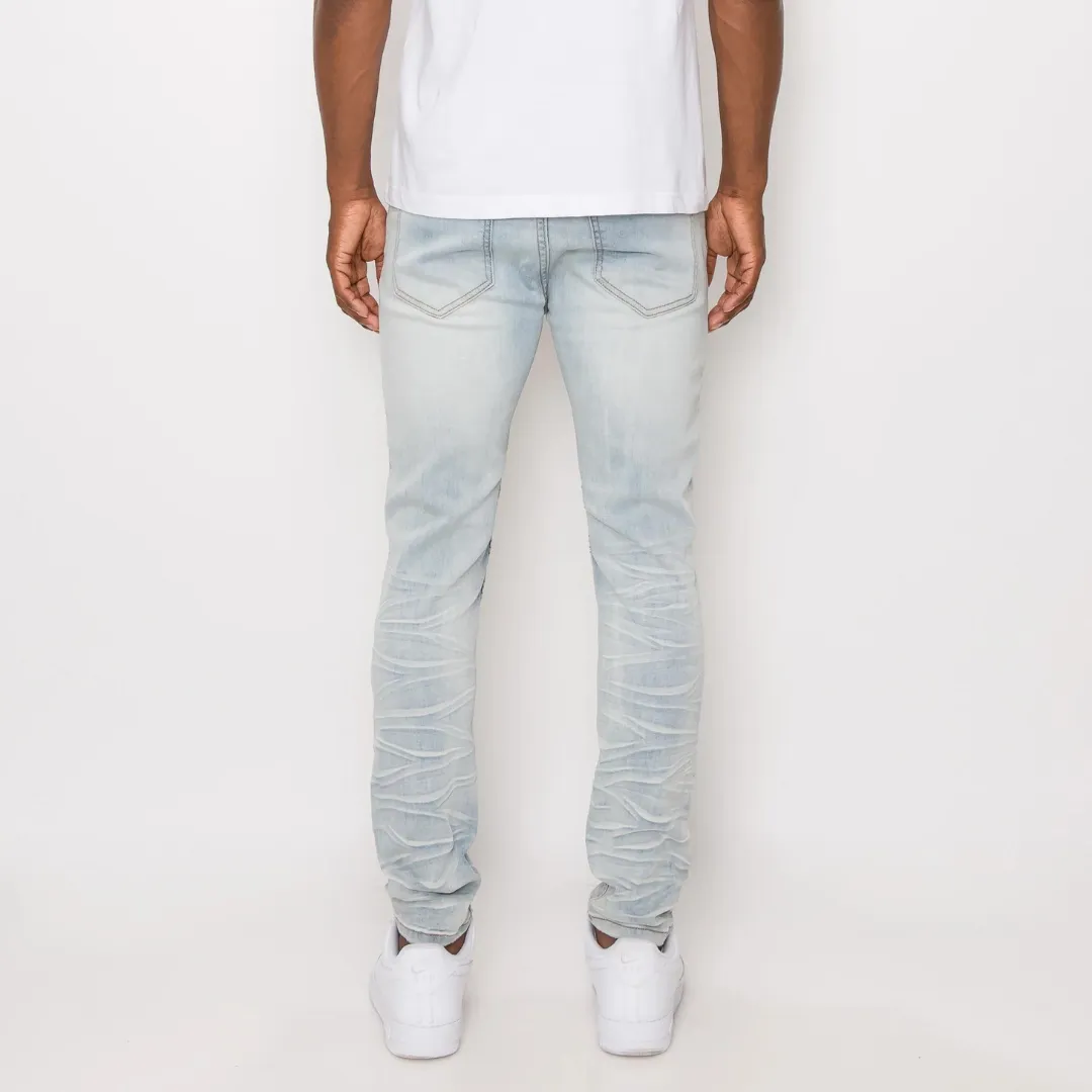Victorious CREASED BIKER DENIM JEANS (CLOUD BLUE)