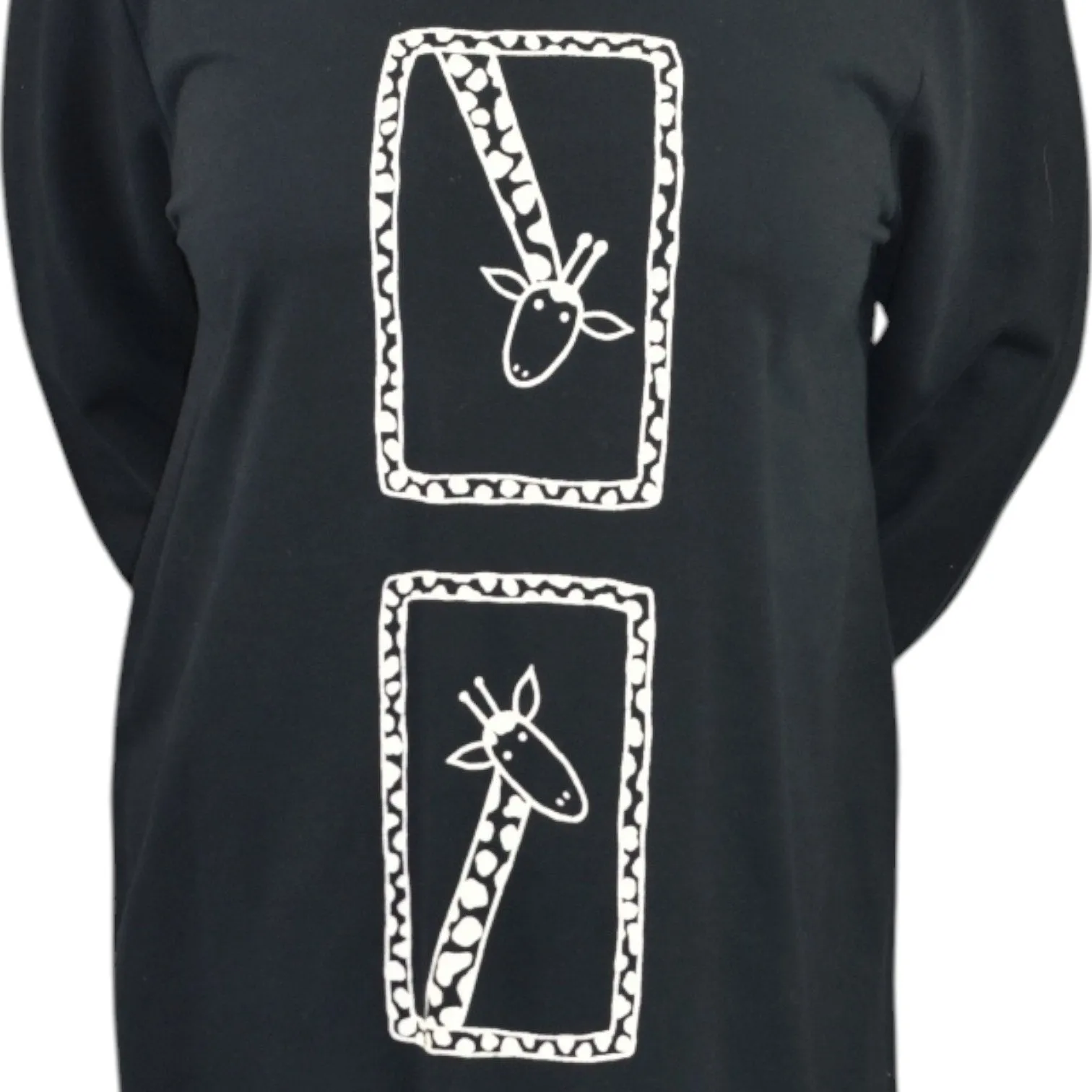 Vintage Cite Giraffe Knit Dress Black Maxi Wearable Art Graphic Lounge Casual Size Small