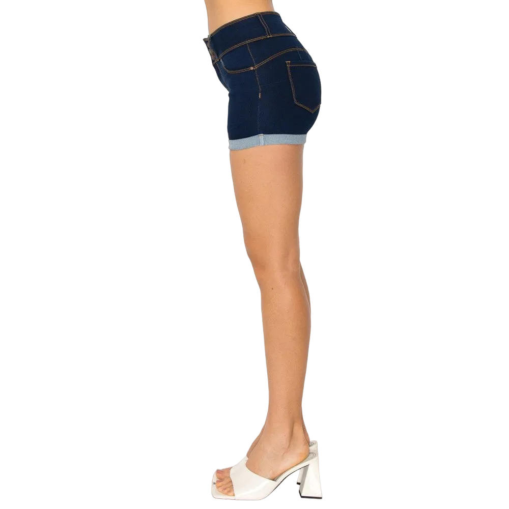 WAX JEAN High Rise Butt I Love You Push Up Denim Shorts with 3-Button Stacked Band