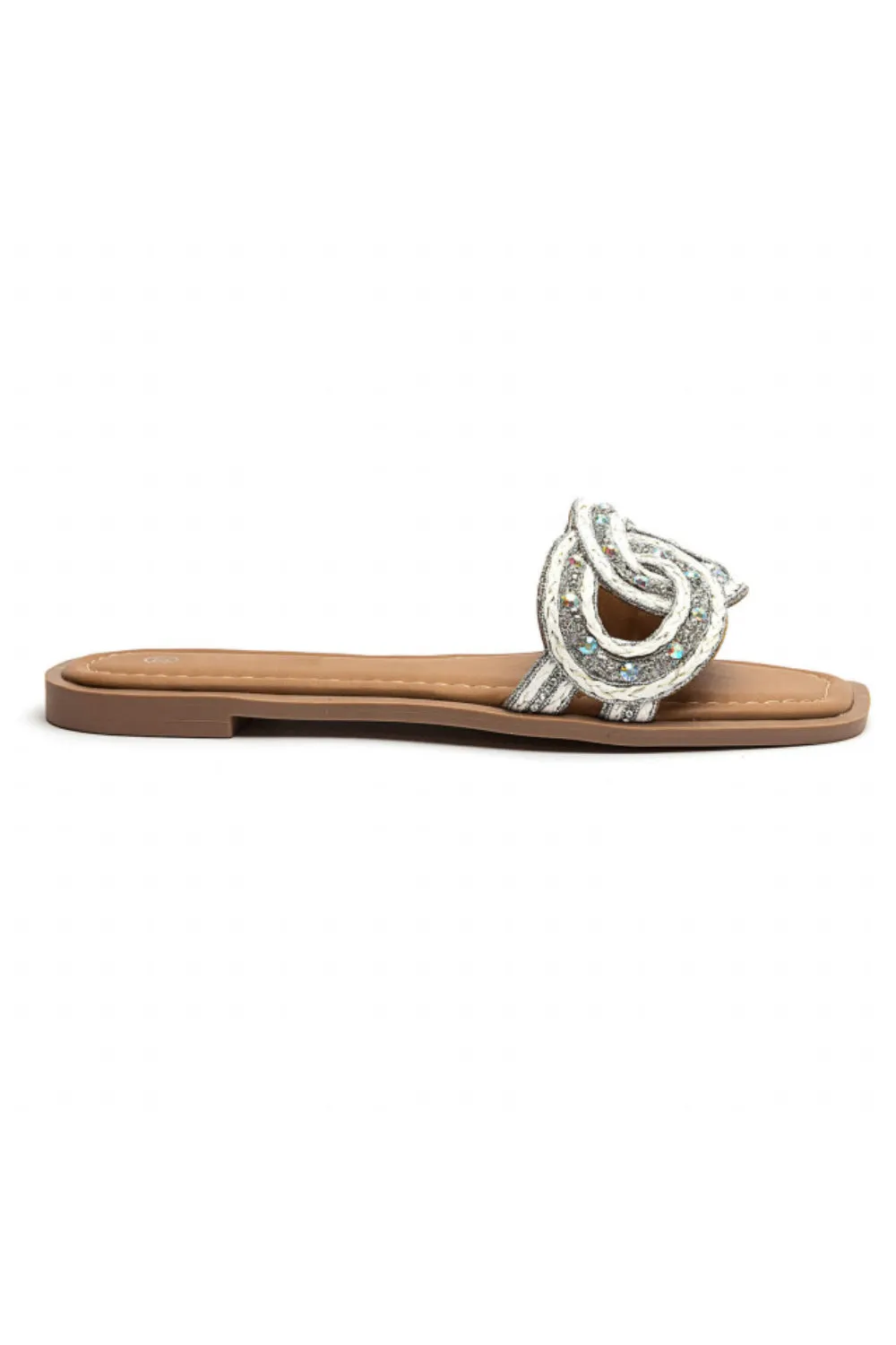 White Diamnte Flatform Cut Out Slide Sandals