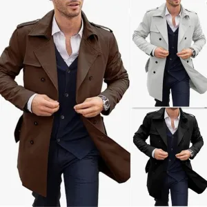 WIAOFELLAS  -  2025 Spring And Autumn Mens Coat Mid-Length Double-Breasted European And American Street Casual Windbreaker Cardigan Jacket Men
