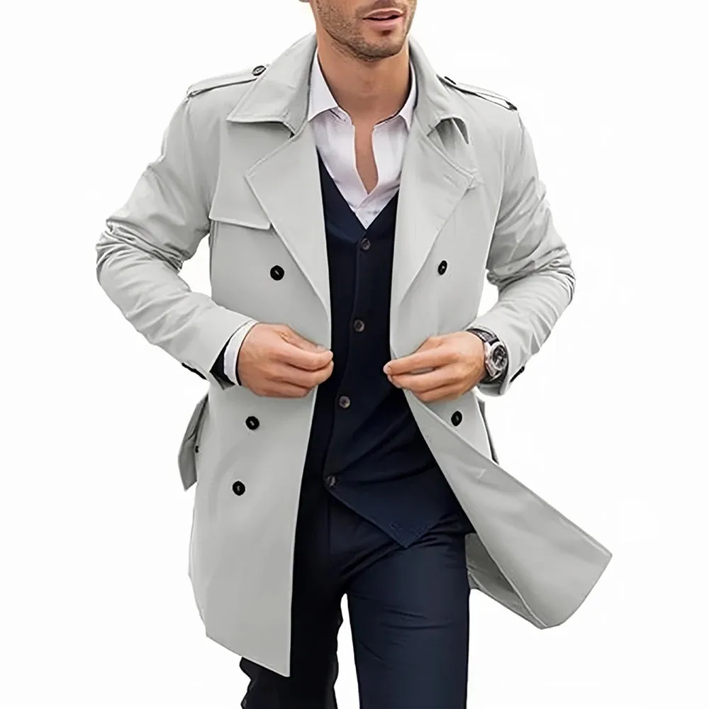 WIAOFELLAS  -  2025 Spring And Autumn Mens Coat Mid-Length Double-Breasted European And American Street Casual Windbreaker Cardigan Jacket Men