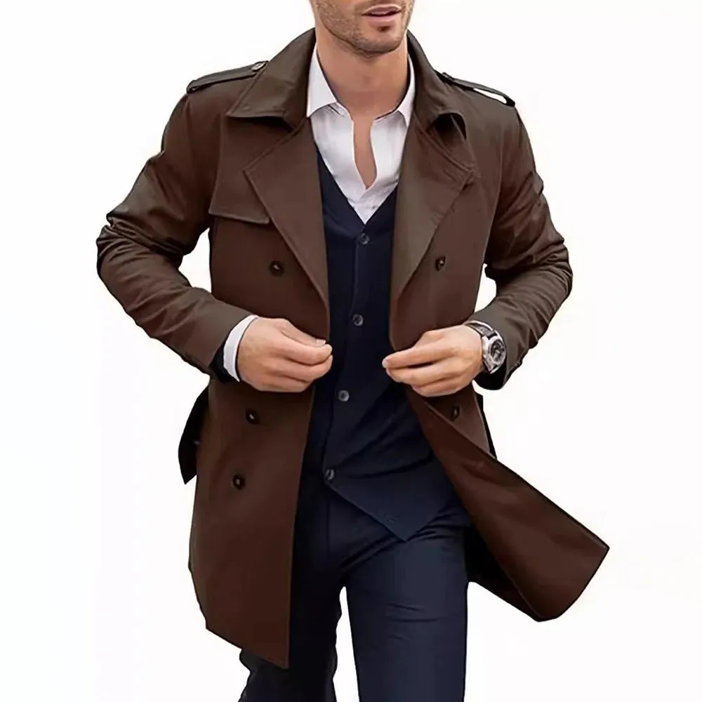 WIAOFELLAS  -  2025 Spring And Autumn Mens Coat Mid-Length Double-Breasted European And American Street Casual Windbreaker Cardigan Jacket Men