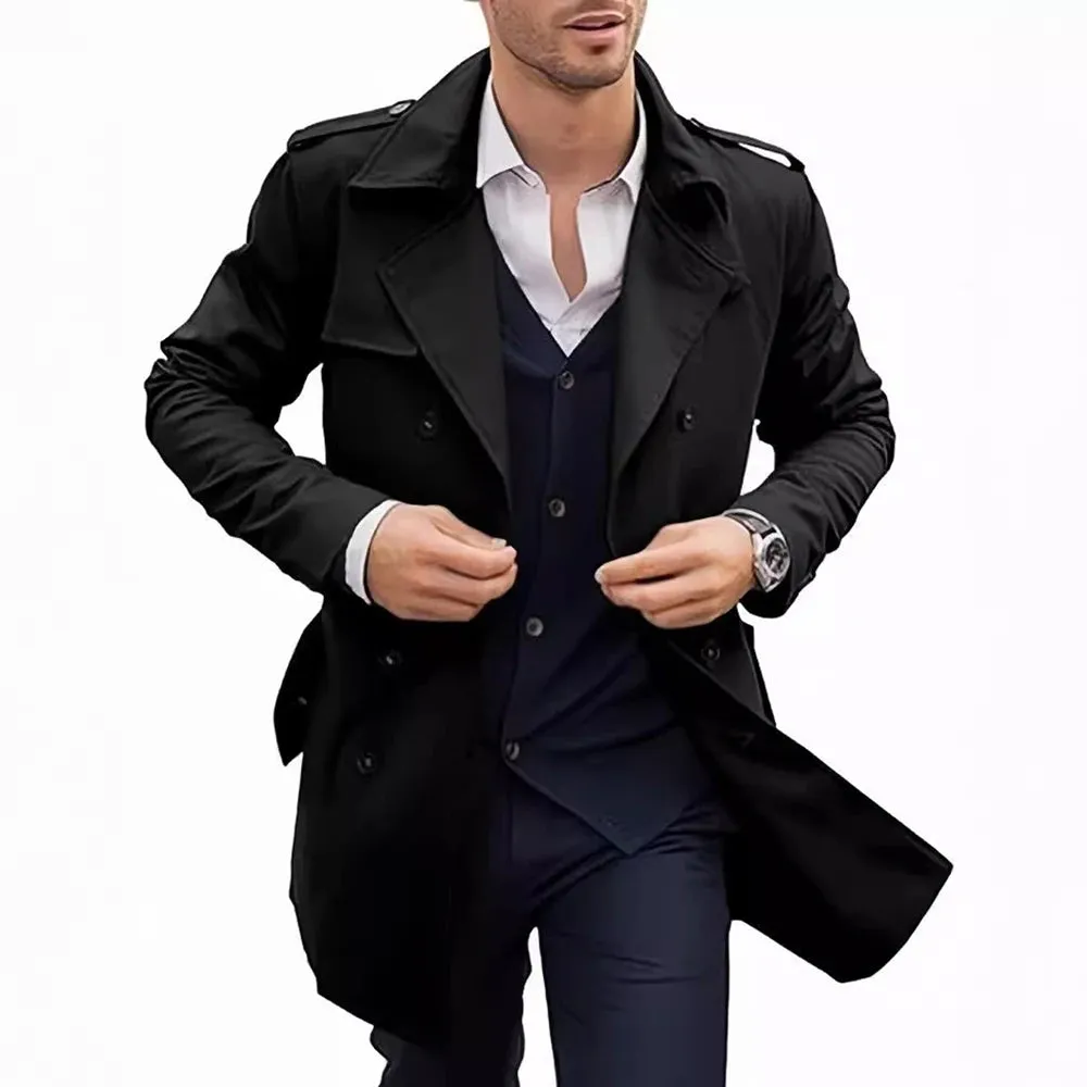 WIAOFELLAS  -  2025 Spring And Autumn Mens Coat Mid-Length Double-Breasted European And American Street Casual Windbreaker Cardigan Jacket Men