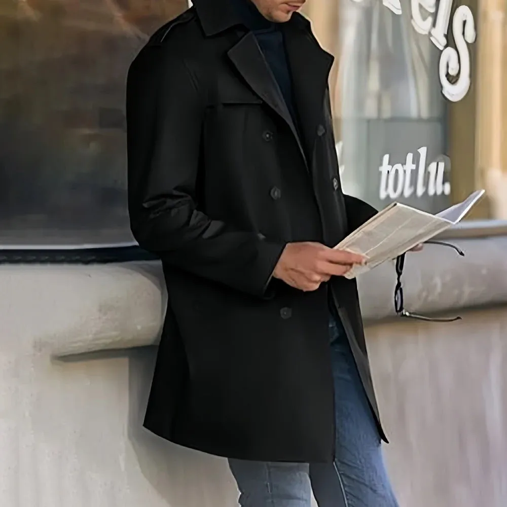 WIAOFELLAS  -  2025 Spring And Autumn Mens Coat Mid-Length Double-Breasted European And American Street Casual Windbreaker Cardigan Jacket Men