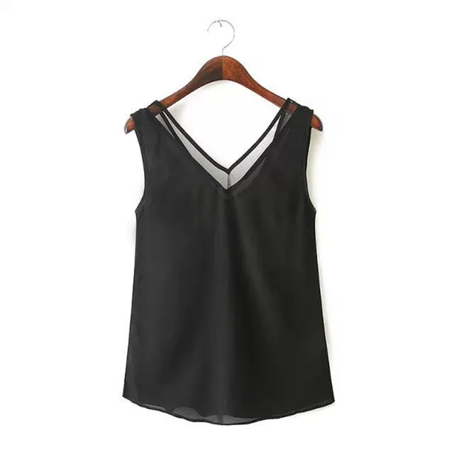 Women V Neck Chiffon Tank Top