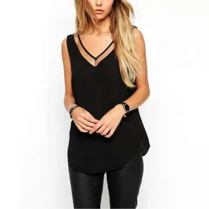 Women V Neck Chiffon Tank Top