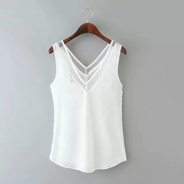 Women V Neck Chiffon Tank Top