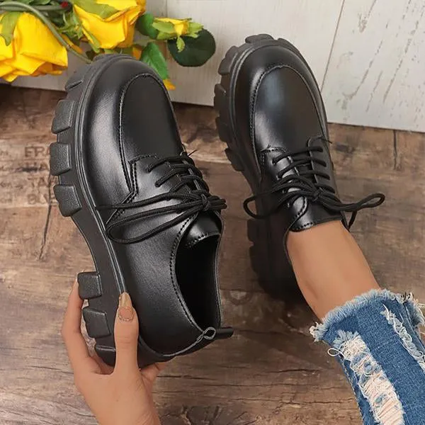 Women's Thick Sole Round Toe Lace-Up Loafers 52194087S