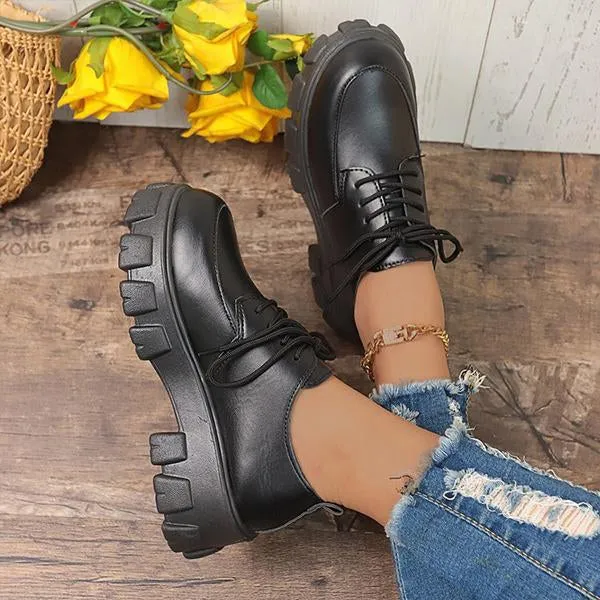 Women's Thick Sole Round Toe Lace-Up Loafers 52194087S
