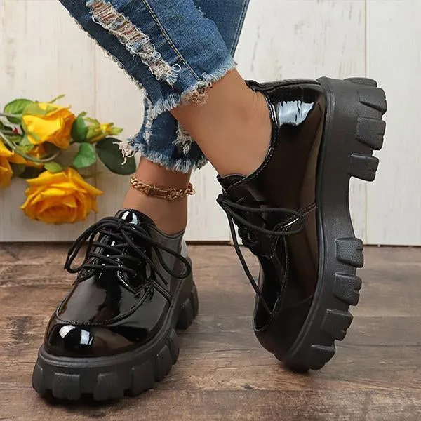 Women's Thick Sole Round Toe Lace-Up Loafers 52194087S