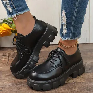 Women's Thick Sole Round Toe Lace-Up Loafers 52194087S