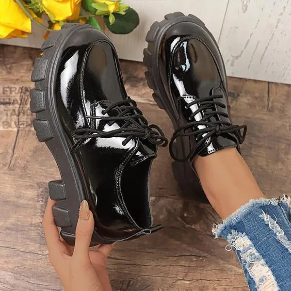 Women's Thick Sole Round Toe Lace-Up Loafers 52194087S